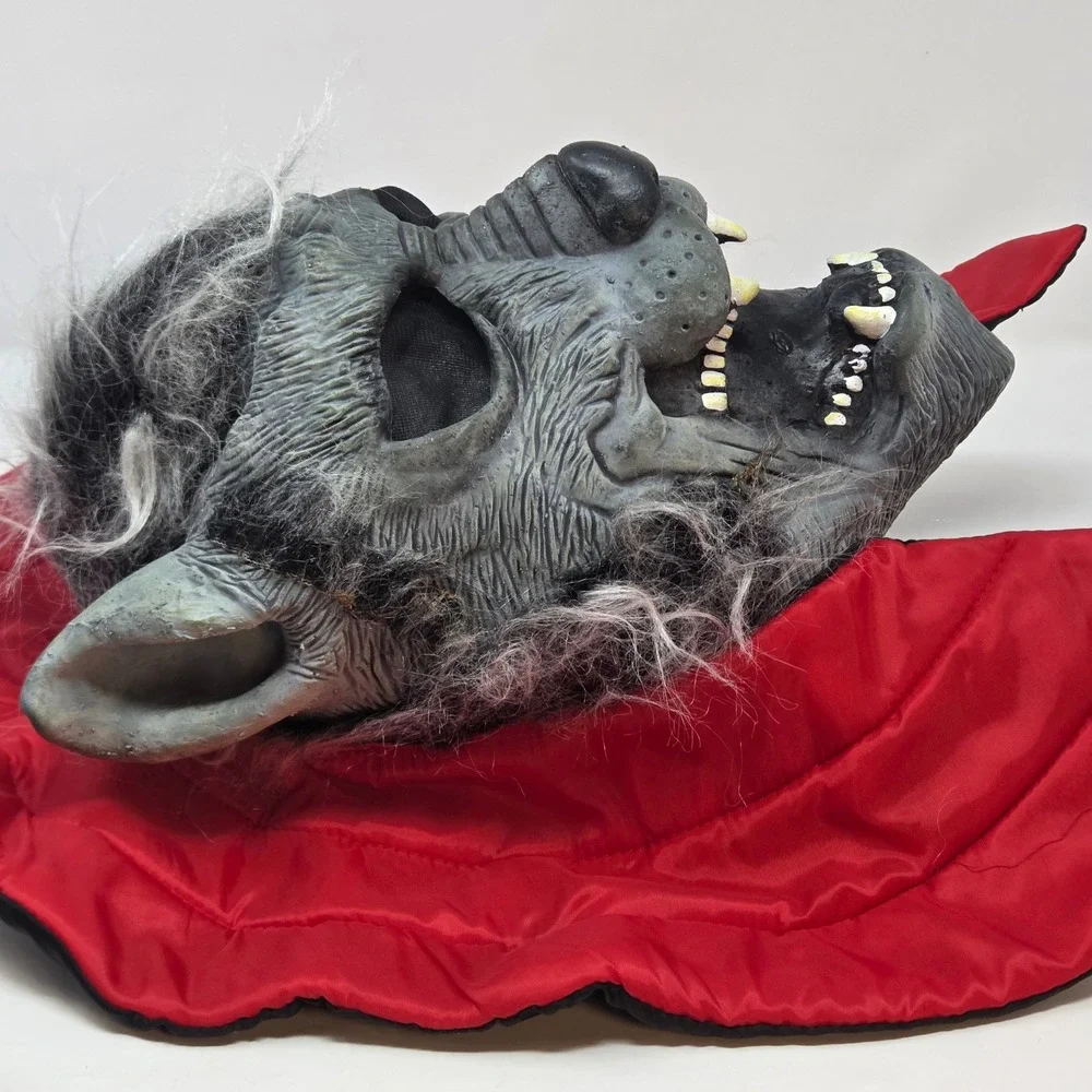 Vintage Easter Unlimited Werewolf Mask Red Hooded Grey Rubber Horror Halloween